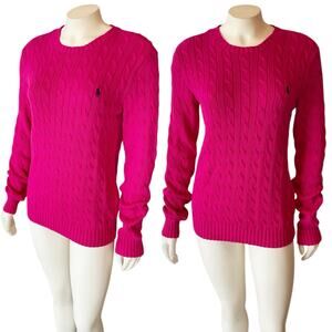 Ralph Lauren Sport Cable Knit Woven Pullover Fuchsia Sweater Large